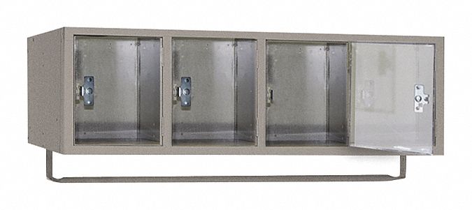 Box Locker: 45 in x 18 in x 13 3/4 in, 1 Tiers, 4 Units Wide, Clearview, Padlock Hasp, Gray
