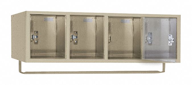 Box Locker: 45 in x 18 in x 13 3/4 in, 1 Tiers, 4 Units Wide, Clearview, Padlock Hasp, Tan, Tan