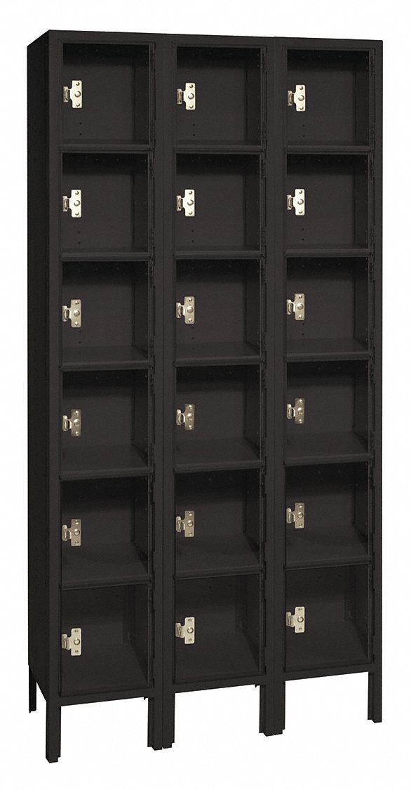 LYON Black Box Locker, (3) Wide, (6) Tier , Openings 18, 36 in W X 12