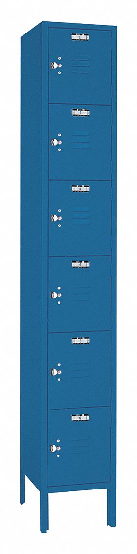 Wardrobe Locker: 12 in x 12 in x 78 in, 6 Tiers, 1 Units Wide, Louvered, Padlock Hasp, Blue