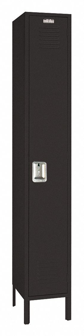 Wardrobe Locker: 12 in x 12 in x 66 in, Louvered, 1 Tiers, 1 Units Wide, Padlock Hasp, Black