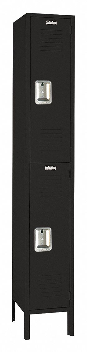 Wardrobe Locker: 12 in x 12 in x 66 in, Louvered, 2 Tiers, 1 Units Wide, Padlock Hasp, Black