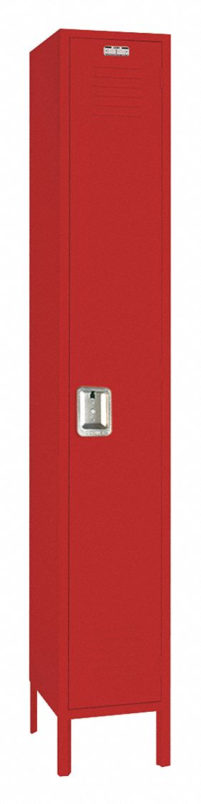 Wardrobe Locker: 12 in x 12 in x 66 in, Louvered, 1 Tiers, 1 Units Wide, Padlock Hasp, Red, Red