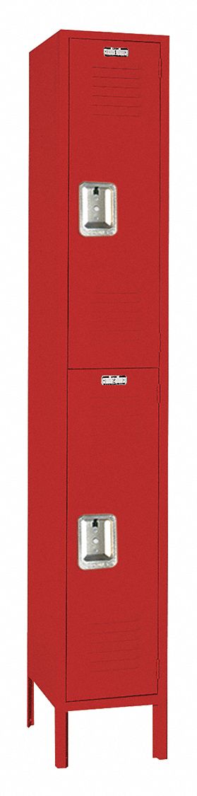 Wardrobe Locker: 12 in x 12 in x 66 in, Louvered, 2 Tiers, 1 Units Wide, Padlock Hasp, Red, Red