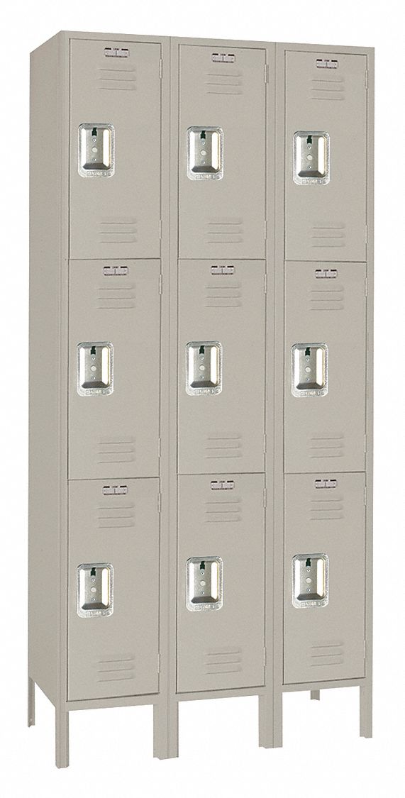 Wardrobe Locker: 45 in x 15 in x 78 in, Louvered, 2 Tiers, 3 Units Wide, Padlock Hasp, Steel
