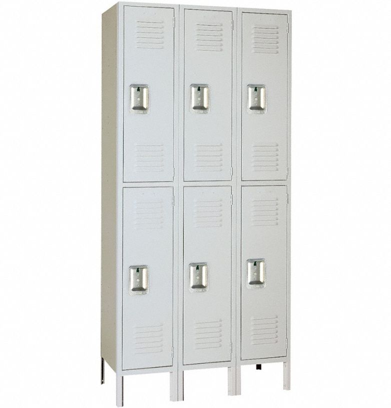 Wardrobe Locker: 45 in x 15 in x 78 in, Louvered, 2 Tiers, 3 Units Wide, Padlock Hasp, Steel