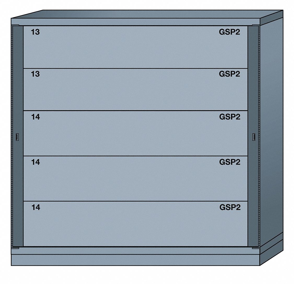 Gear Locker: Padlock Hasp, 5 Weapon Drawers, 59 1/4 in Overall Ht, 59 5/8 in Overall Wd, Gray