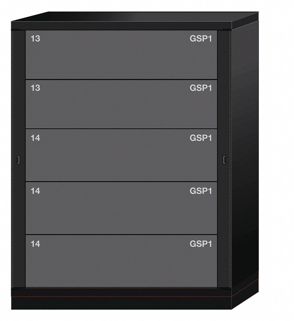 Gear Locker: Padlock Hasp, 5 Weapon Drawers, 59 1/4 in Overall Ht, 44 3/8 in Overall Wd, Black
