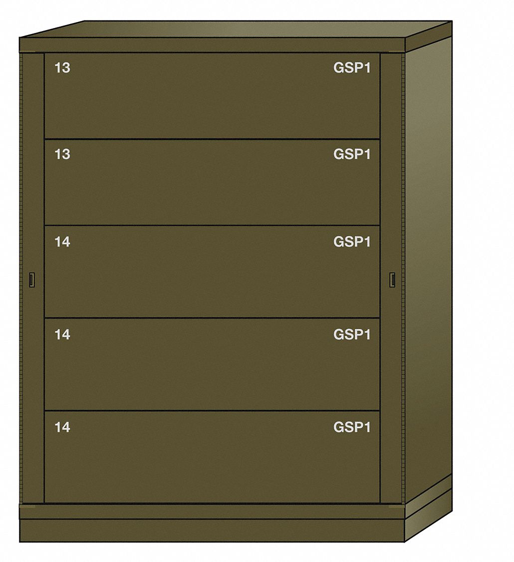 Gear Locker: Padlock Hasp, 5 Weapon Drawers, 59 1/4 in Overall Ht, 44 3/8 in Overall Wd, Green