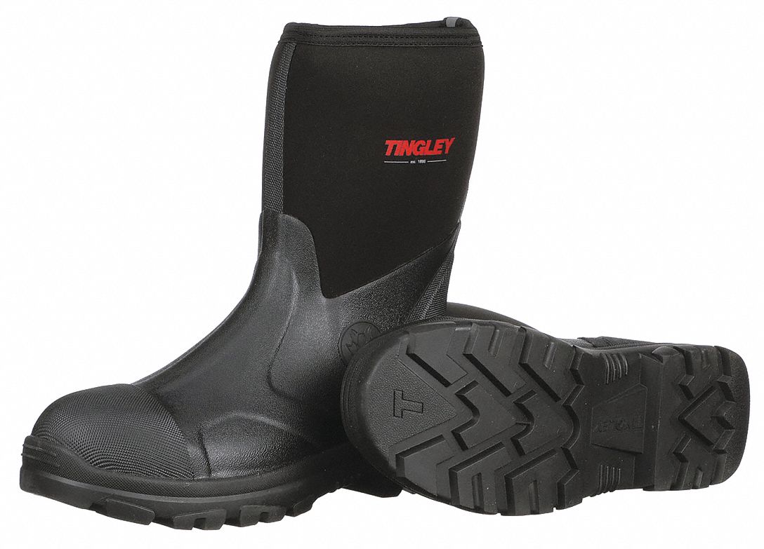TINGLEY Rubber Boot, Men's, 10, MidCalf, Plain Toe Type, Half Rubber