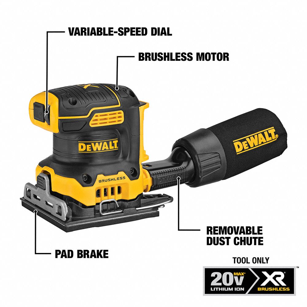 DEWALT Cordless Sander, 519/64" Size, 20.0V 55YE91DCW200B Grainger