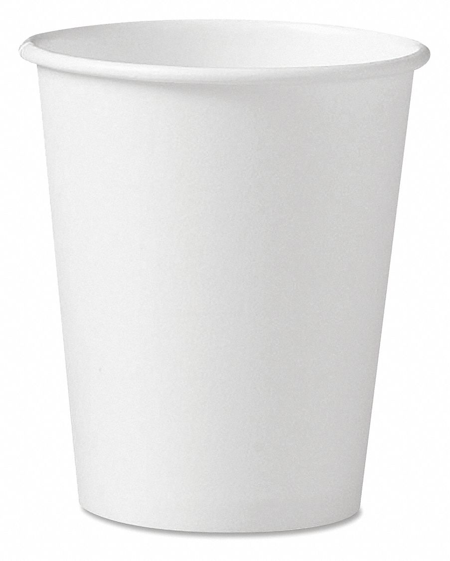 Disposable Cold Cup: 9 oz Capacity, White, Paper, Unwrapped, Patternless, 2, 500 PK