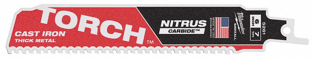 Reciprocating Saw Blade: 8 Teeth per Inch, 6 in Blade Lg, 0.05 in Blade Thick, Carbide