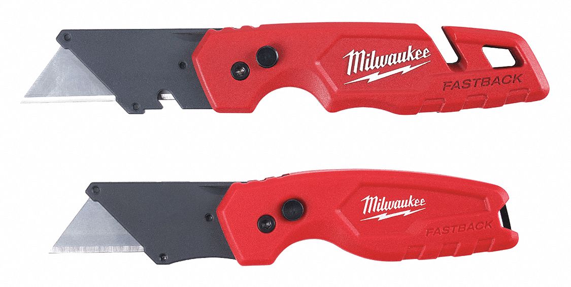 Folding Utility Knife: Bi-Metal, Metal, 2 Blades Included, Includes Pocket Clip