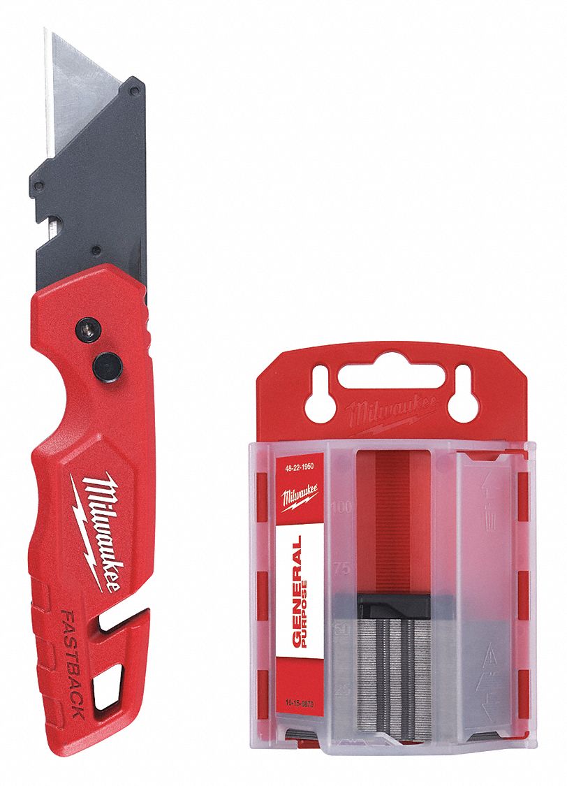 UTILITY KNIFE WITH BLADE DISPENSER, 4 1/2 IN/7 IN, STEEL, STEEL, 50 BLADES INCLUDED