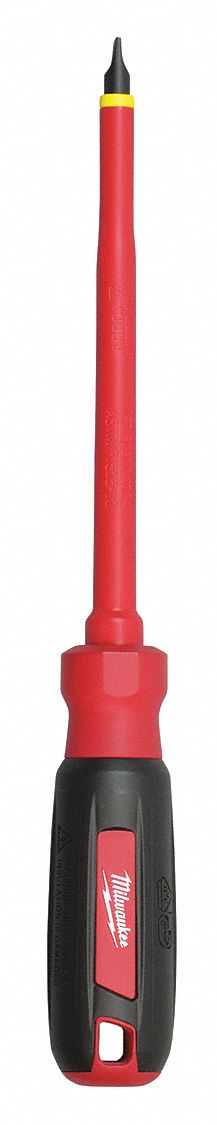 Insulated Slotted Screwdriver: 1/4 in Tip Size, Long Lg, 10 in Overall Lg, 6 in Shank Lg