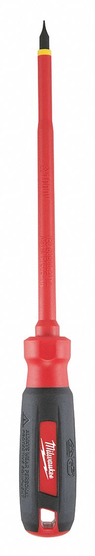Insulated Slotted Screwdriver: 3/16 in Tip Size, Long Lg, 10 in Overall Lg, 6 in Shank Lg