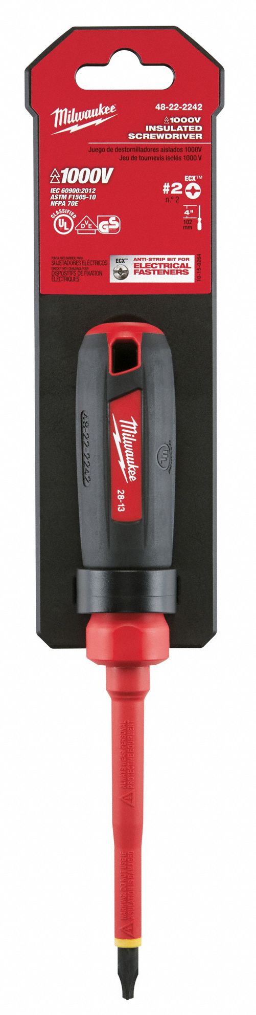 MILWAUKEE Insulated ECX Screwdriver, Tip Size 2, ECX, Ergonomic