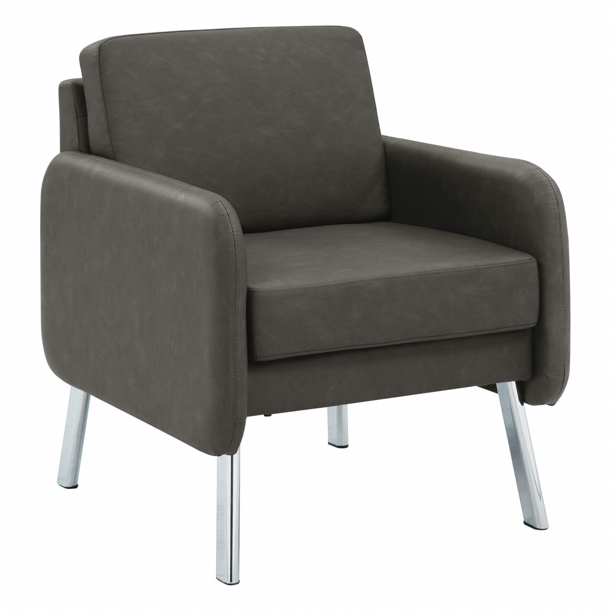 Armchair: Gray, Gray, 4 Casters/Glides, 26 in Overall Wd, 33 1/2 in Overall Ht, Leather