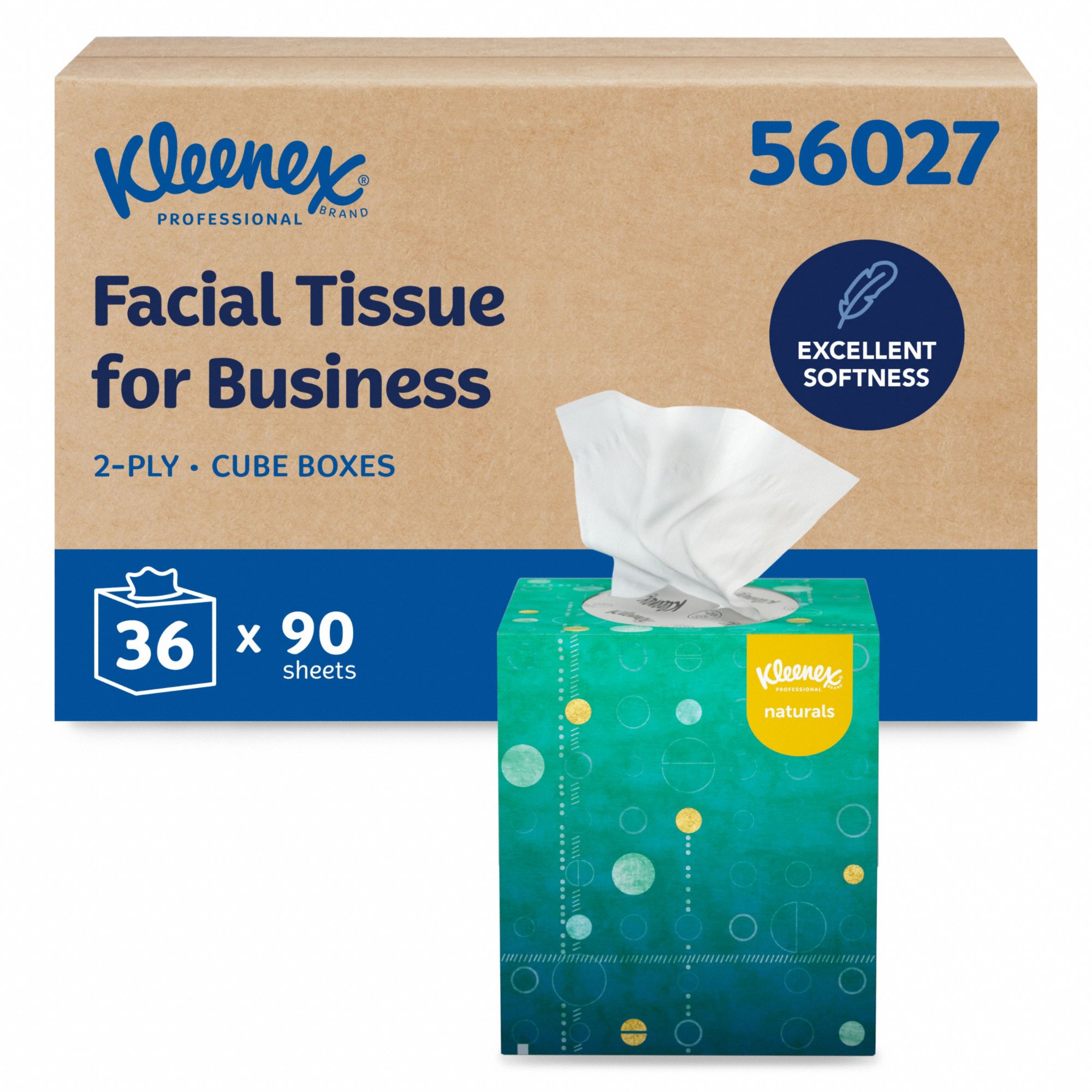 Facial Tissue: Cube, Kleenex® Naturals, 7 3/4 in x 8 1/4 in Sheet Size, 90 Sheets, 36 PK