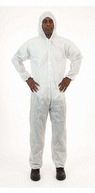 Coverall, w/Hood, 2XL, White, PK25