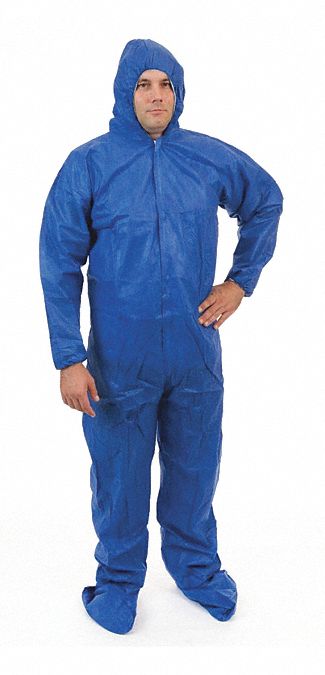 Coverall, w/Hood, Boot, 2XL, Blue, PK25