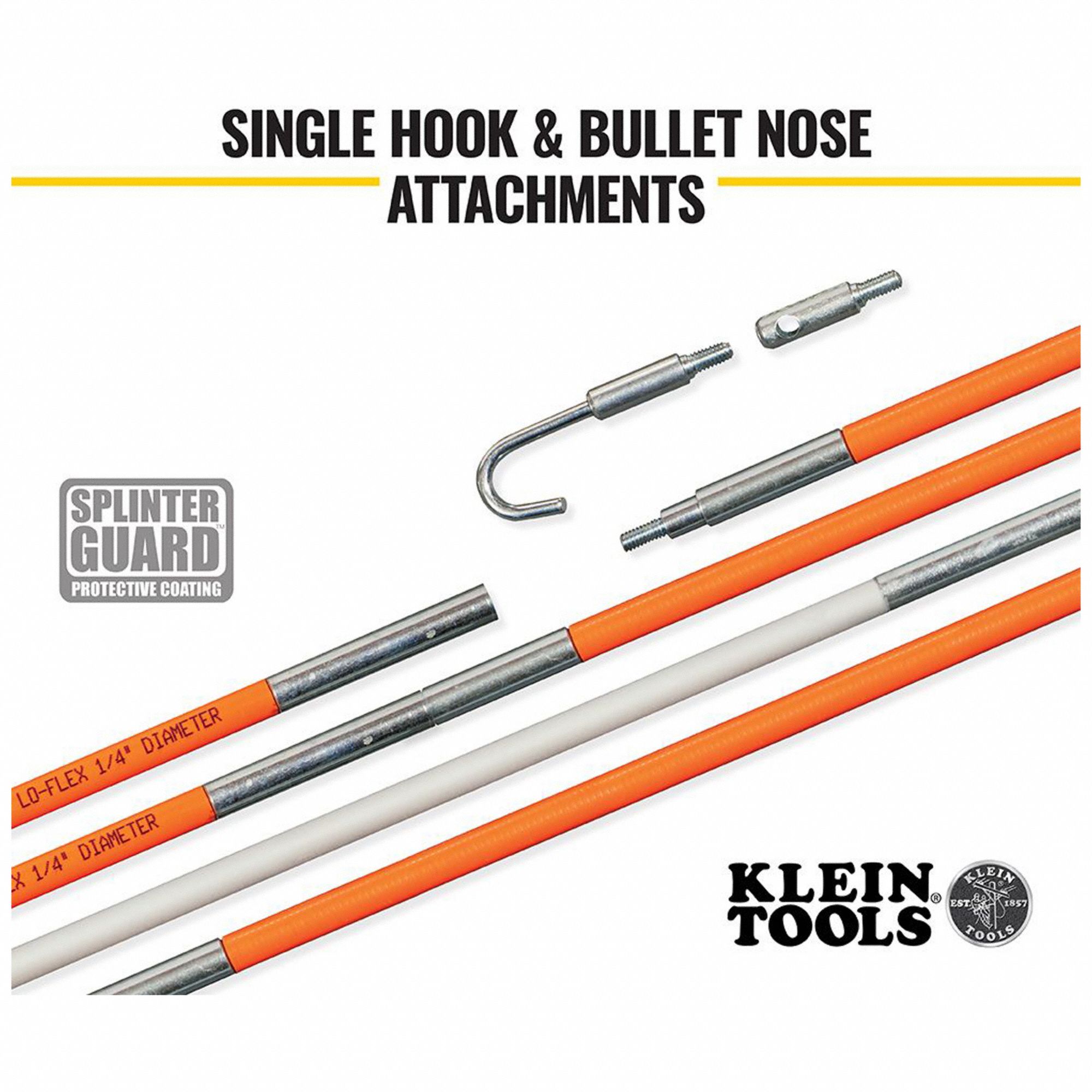 KLEIN TOOLS Fish Stick: 3/16 in Rod Dia, 25 ft, Bullet Nose/Single Hook ...