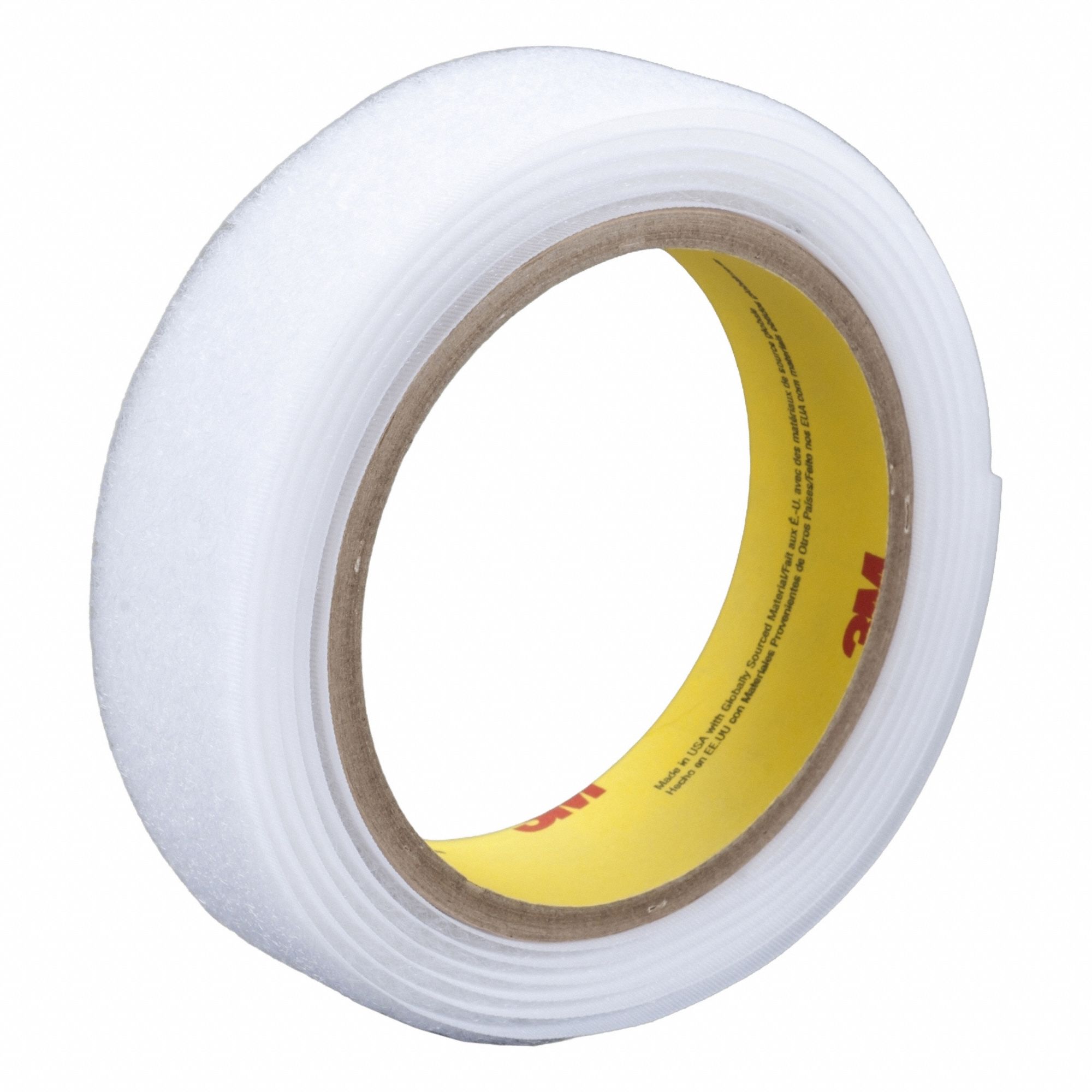 Hook-and-Loop Fastener: Roll, White, Loop, 1 in Overall Wd, 150 ft Overall Lg, Adhesive, Rubber