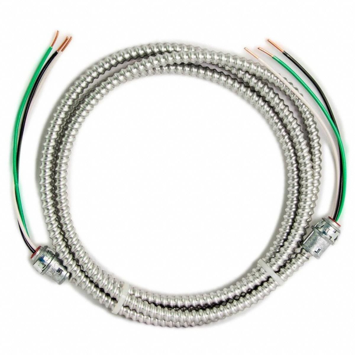 Metal Clad Whip: 12 AWG, 2 Conductors, Copper, 10 ft, Aluminum, Std, Snap In, THHN/THWN