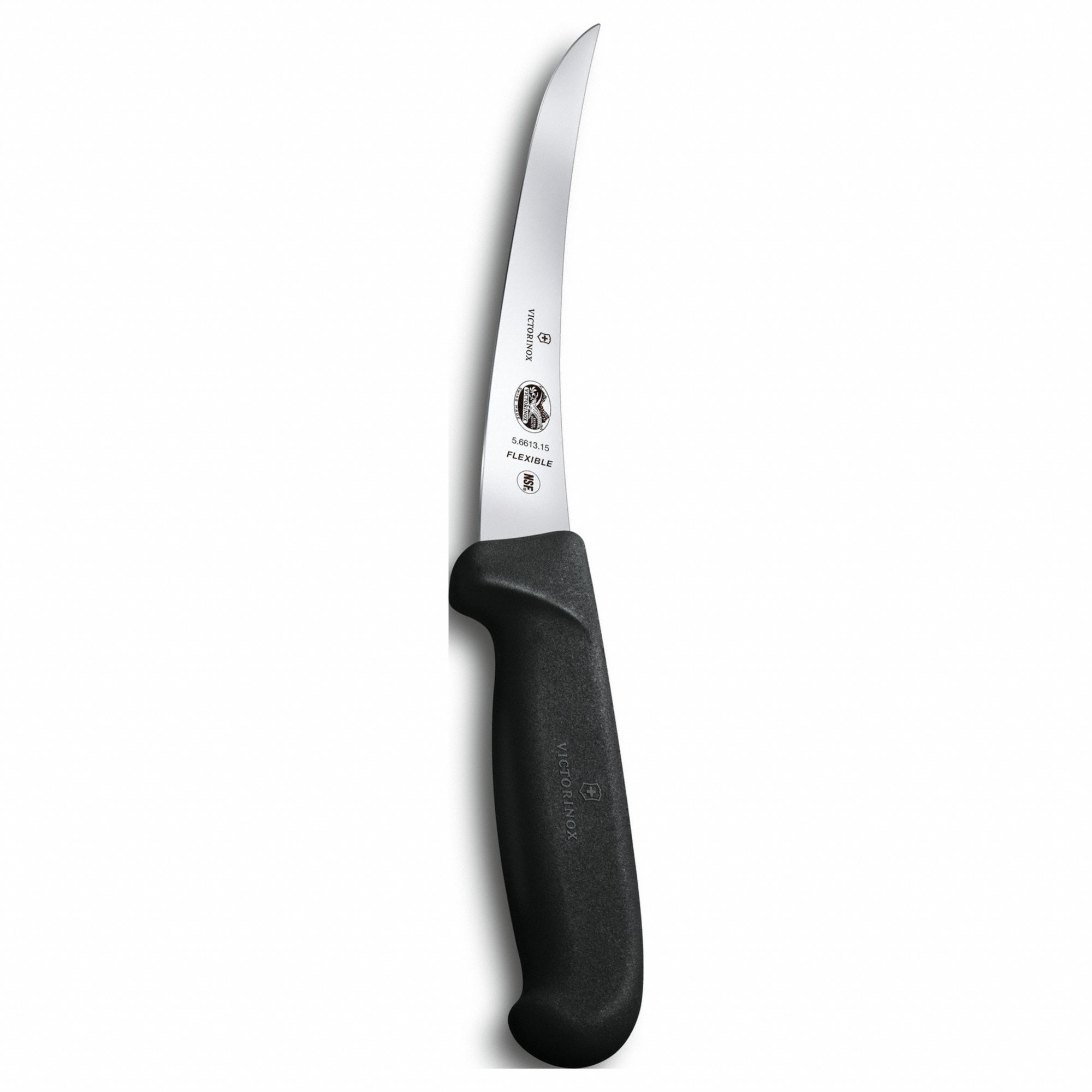 Boning Knife: 11 1/4 in Lg, Curved/Flex Blade, High Carbon Stainless Steel, Black