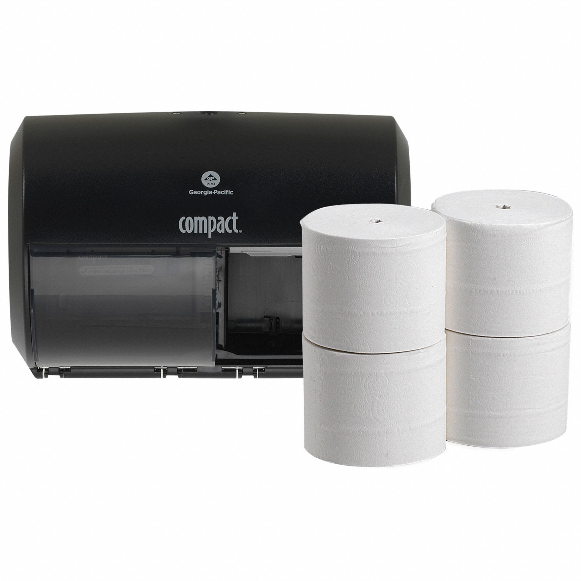TOILET PAPER DISPENSER, CORELESS, HORIZONTAL DOUBLE ROLL, PLASTIC, SMOKE, COMPACT