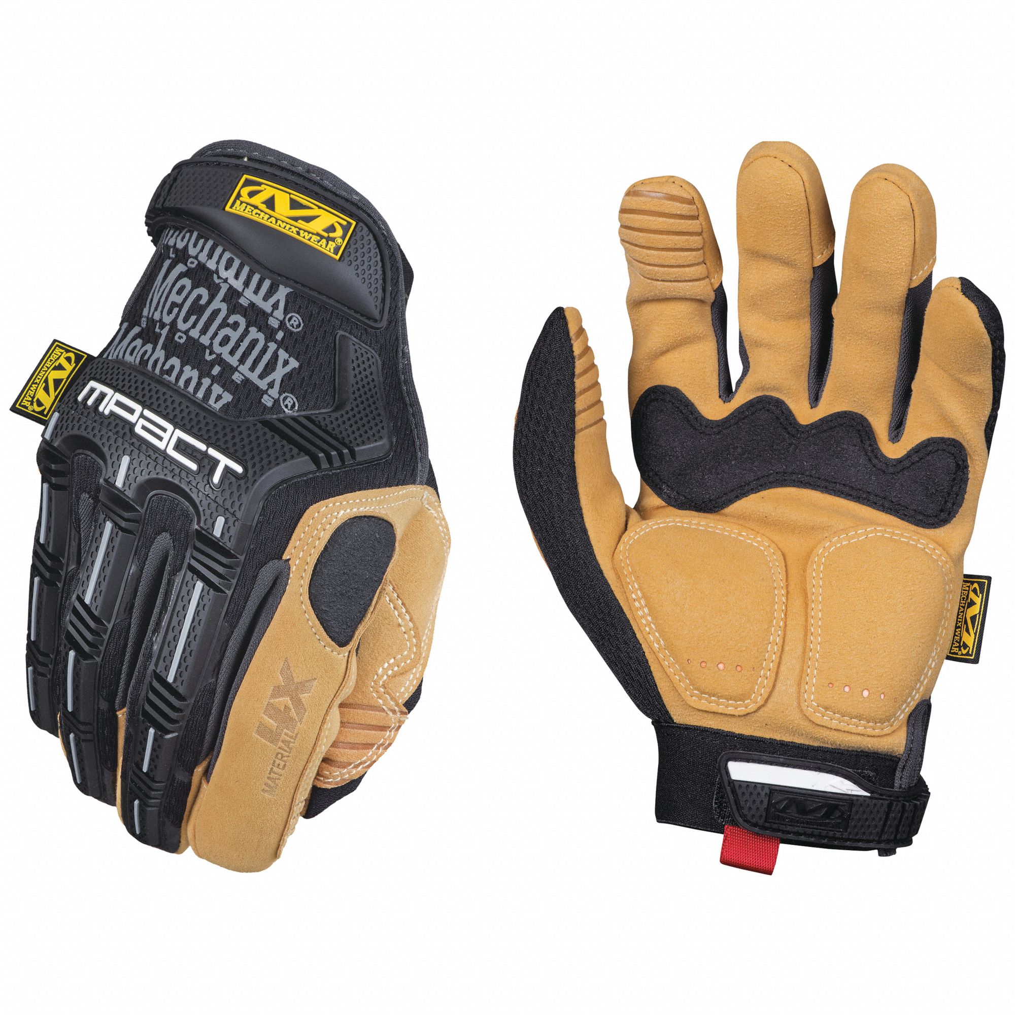 Mechanics Gloves: 2XL ( 12 ), Mechanics Glove, Full Finger, Synthetic Leather, 1 PR