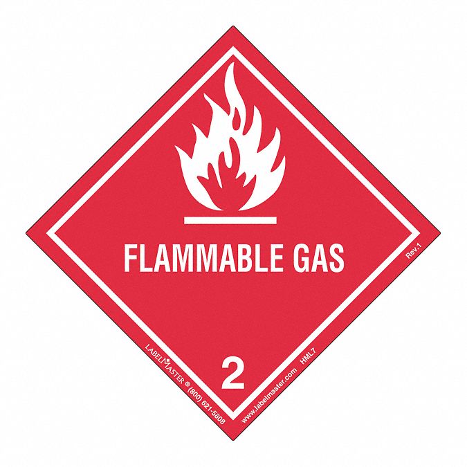 LABELMASTER, Semi-Gloss Paper, 100 mm Ht, Flammable Gas Label,Worded ...