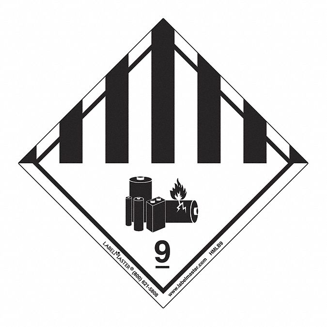 Hazard Class 9 Lithium Battery, Package Quantity 25: 3 15/16 in x 4 in, Paper, 50 PK