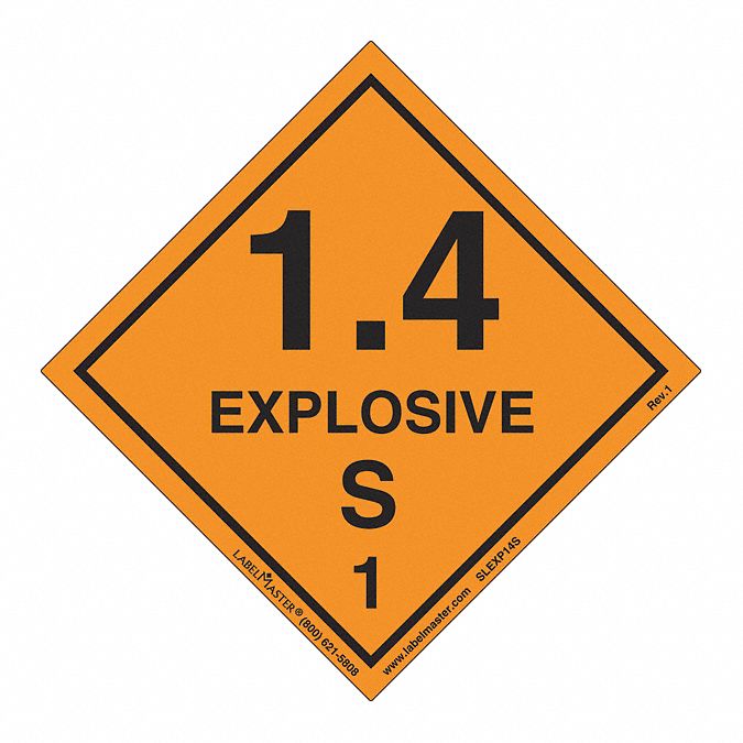 Explosive 1.4 S Label, Vinyl, Package Quantity 500: Explosive 1.4S, 4 in Label Wd, 500 PK