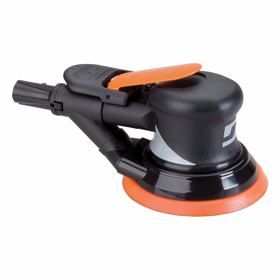 Air Orbital Sander: 5 in, Pressure Sensitive Adhesive, 3/8 in Orbit, Self-Vacuum, 0.3 hp
