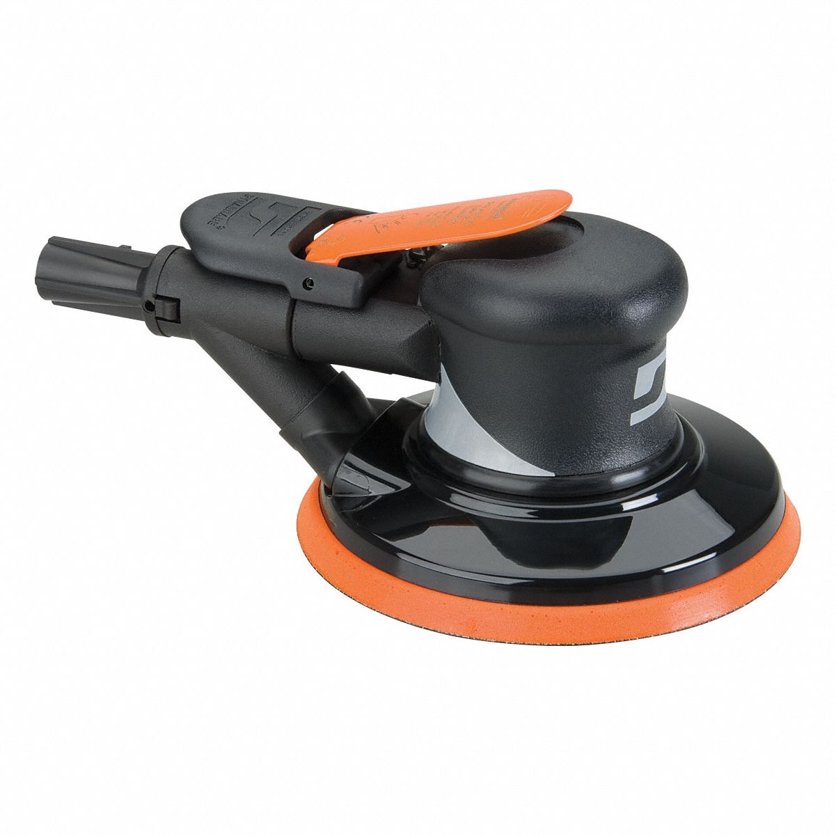 Air Orbital Sander: 6 in, Pressure Sensitive Adhesive, 3/8 in Orbit, Self-Vacuum, 0.3 hp