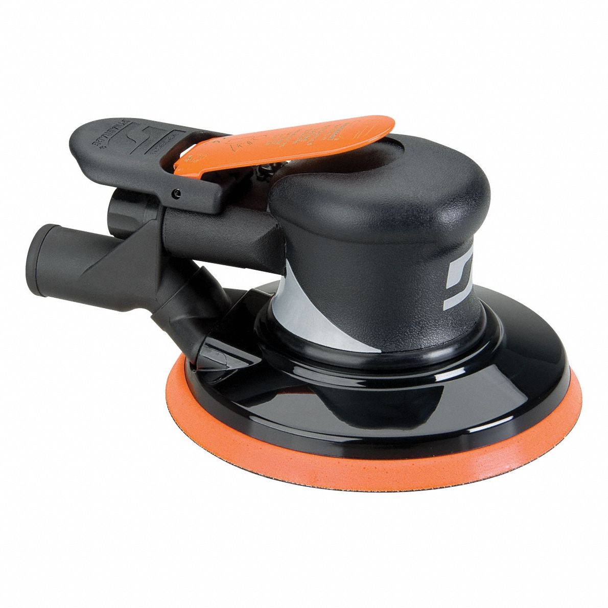 Air Orbital Sander: 6 in, Pressure Sensitive Adhesive, 3/8 in Orbit, Central Vacuum, Lever