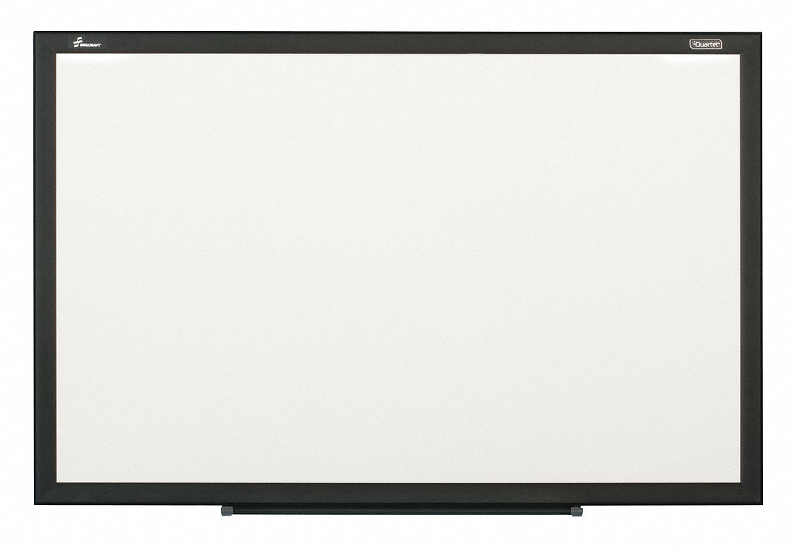 Dry Erase Board: Porcelain, Framed Style, Aluminum Frame, 36 in Overall Ht, White