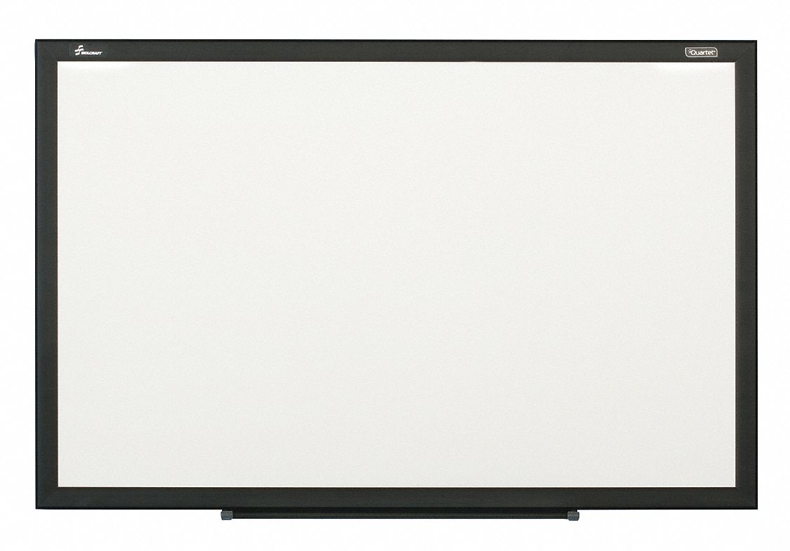 Dry Erase Board: Porcelain, Framed Style, Aluminum Frame, 24 in Overall Ht, White