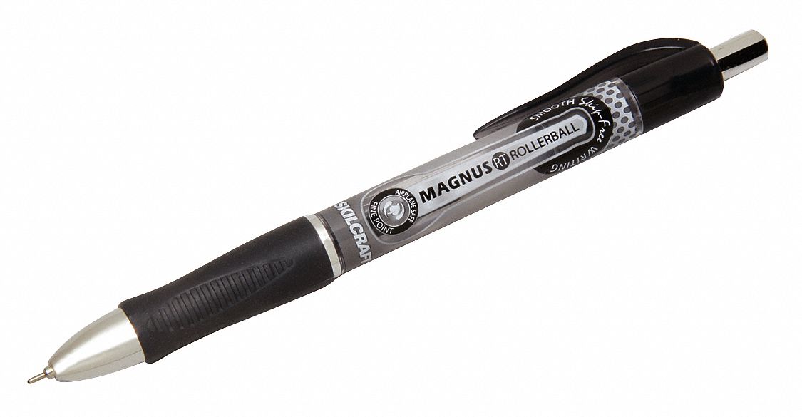 Pen: SKILCRAFT® Magnus®, Black, 0.7 mm, Retractable, Black/Gray, Plastic, Fine, 12 PK