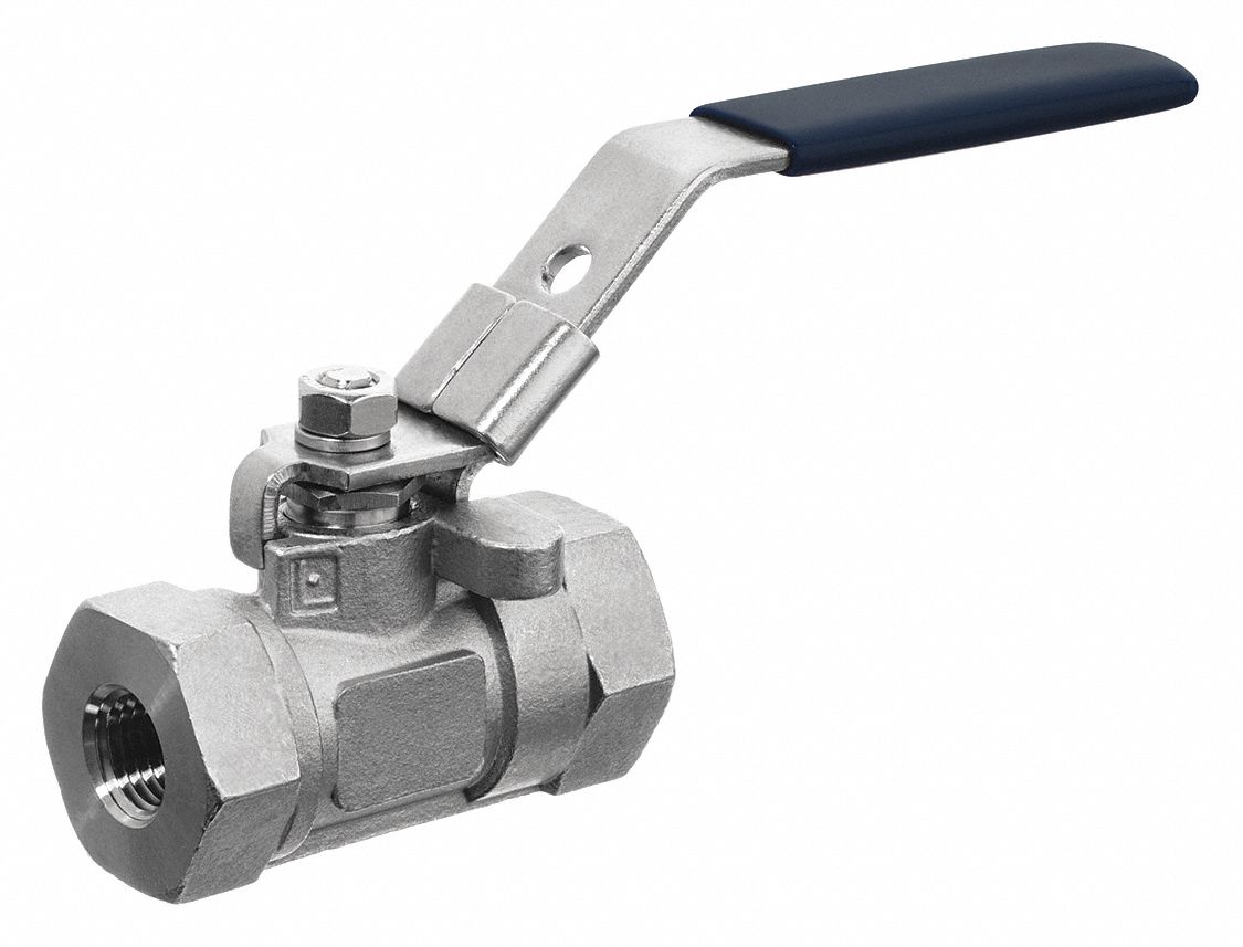 Manual Two-Way Ball Valve: 1 1/2 in, 304 Stainless Steel, Straight Valve Body, RPTFE