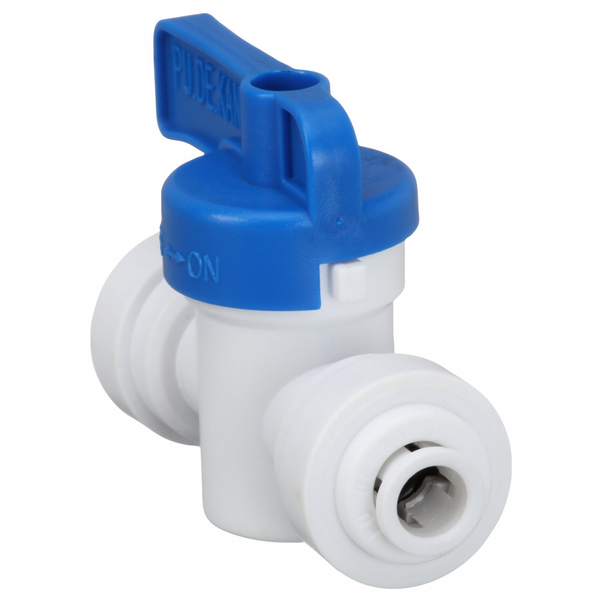 Manual Two-Way Ball Valve: 1/4 in, Acetal, Straight, Push x Push, Std Port Ball Port