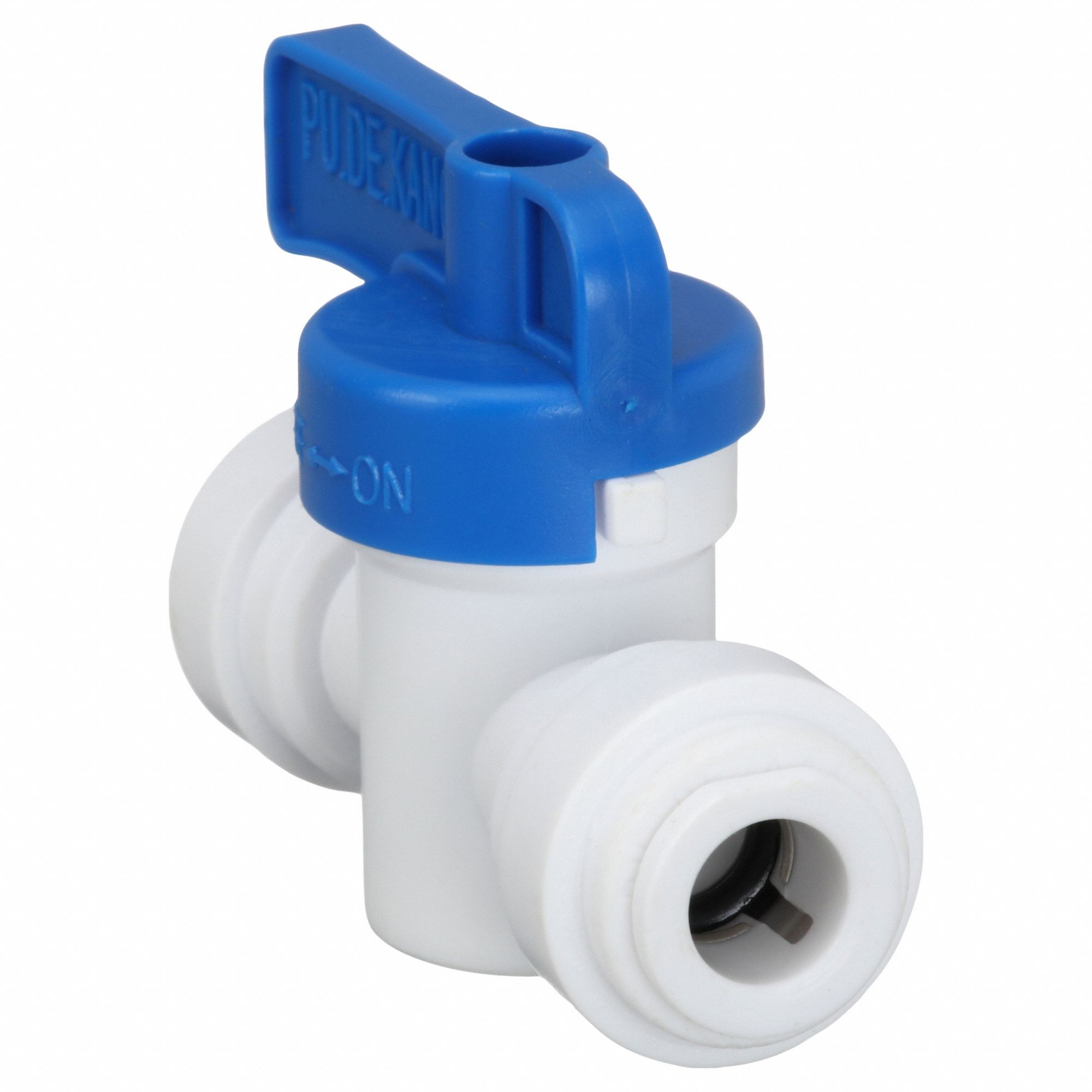 Manual Two-Way Ball Valve: 1/4 in, Acetal, Straight, Push x Push, Std Port Ball Port