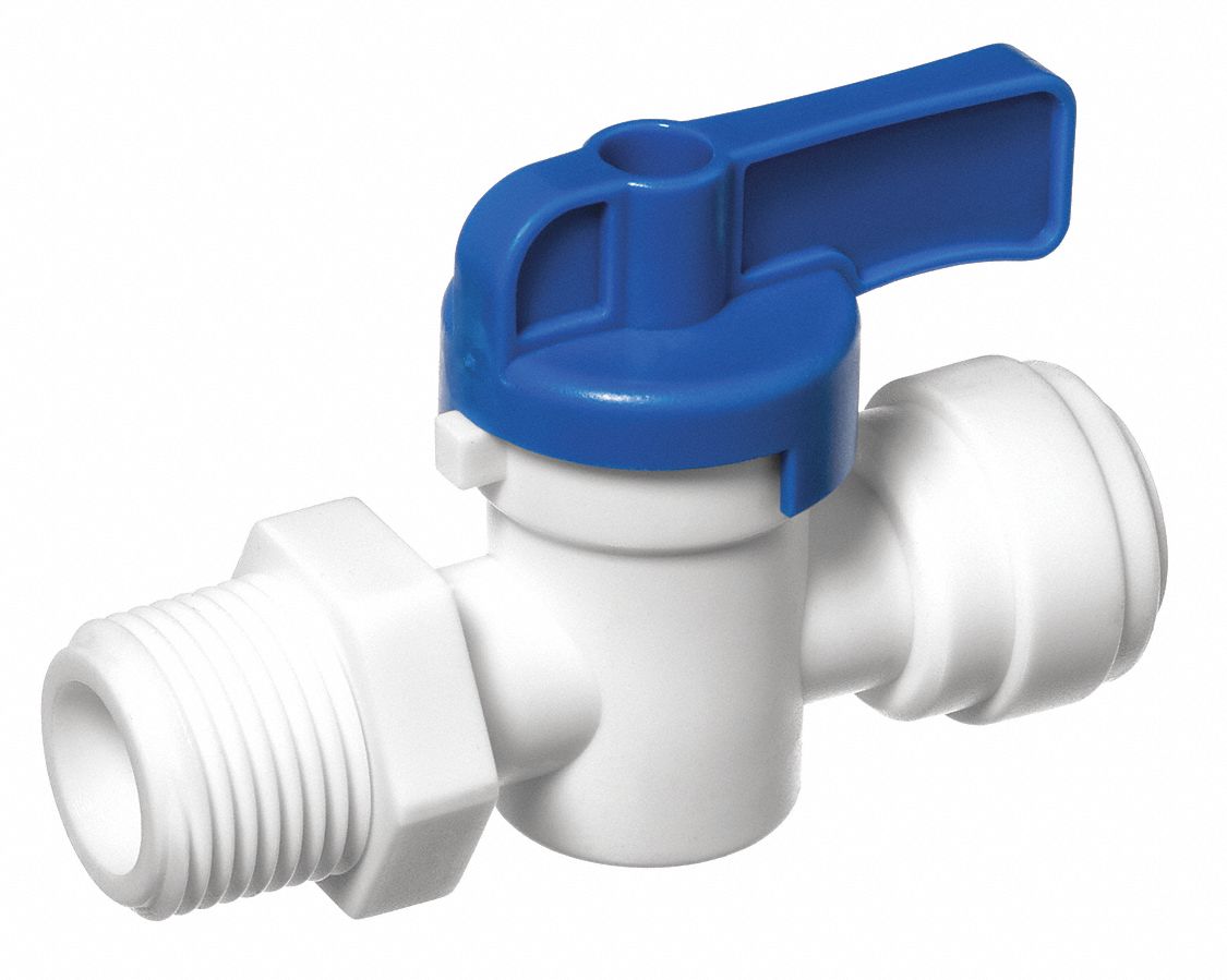 Manual Two-Way Ball Valve: 3/8 in, Acetal, Straight, 115 psi Max. Pressure (CWP)