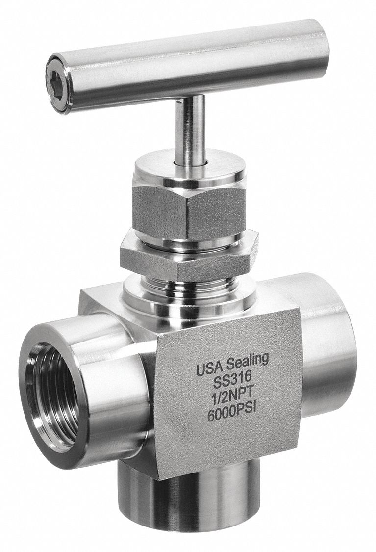 Needle Valve: 3-Way Valve Body, 316 Stainless Steel, Screw-In Bonnet, Female, NPT