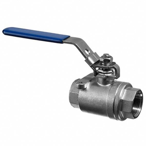 Manual Two-Way Ball Valve: 1/4 in, 316 Stainless Steel, Straight Valve Body, PTFE