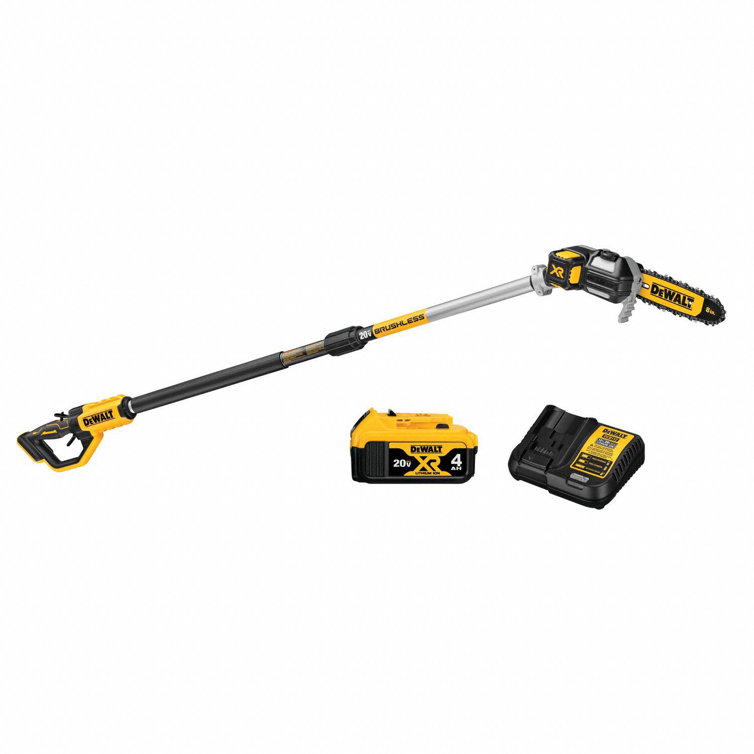 Battery-Powered Pole Saw Kit: 8 in Blade Lg, 7 ft to 15 ft Reach, 4.0 Ah, 20 V