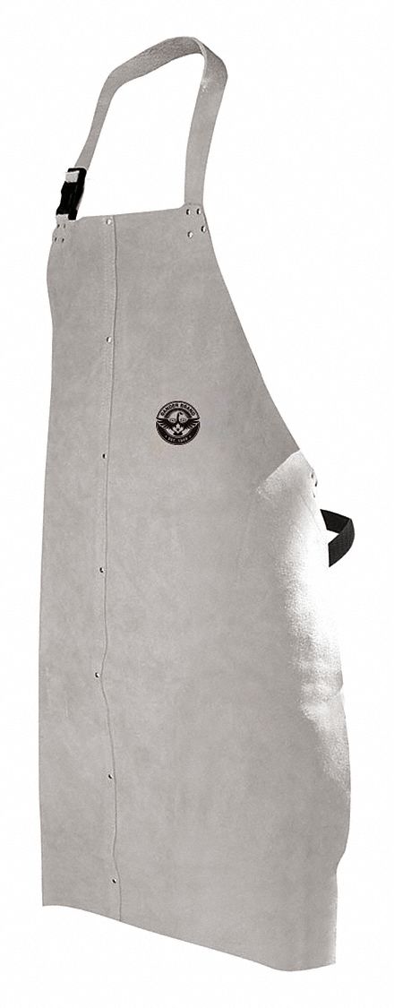 APRON, PEARL COW SPLIT, BIB STYLE, ADJUSTABLE NECK AND WAIST STRAPS, GRY, 24 X 36 IN, LEATHER