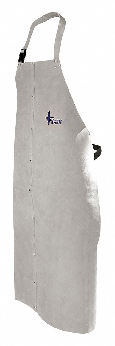 WELDING BIB APRON, 52 IN L, GREY, COWHIDE, ADJ STRAP, 24 WD, UNIVERSAL